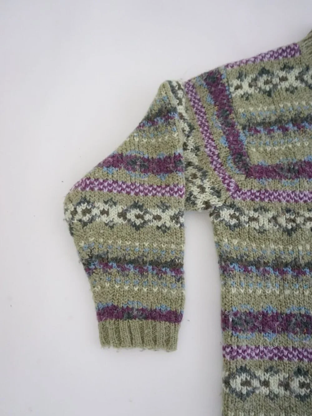 Vintage Studio Works Green Fair Isle Knit Zip Cardigan Nordic Pattern Petite PM - Picture 8 of 10
